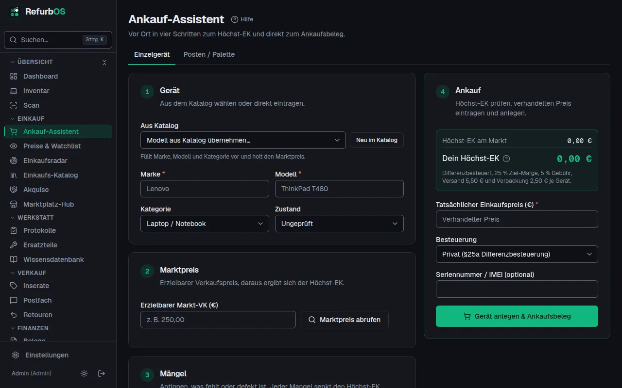 Der Ankauf-Assistent mit „Dein Höchst-EK“