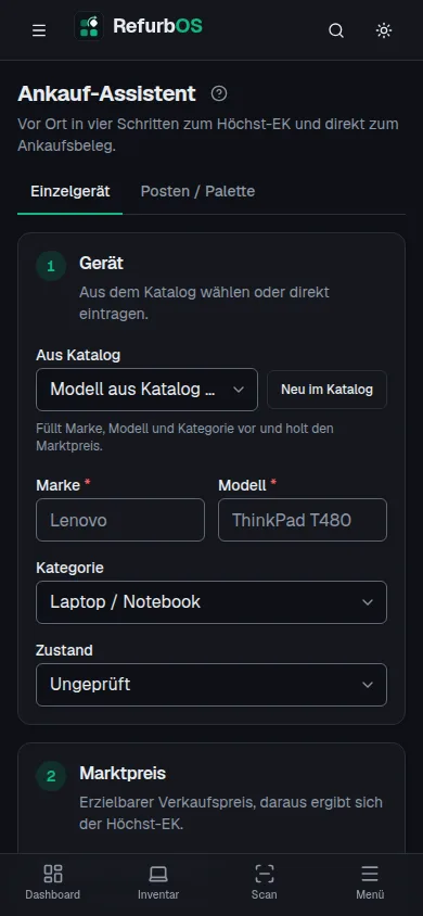 Der Ankauf-Assistent am Handy