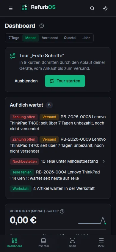 Die Startseite am Handy